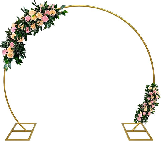 Balloon Arch Stand Kit, 8.2ft (2.5m) Metal Round Backdrop Stand Frame Set: Half Circle Gold Balloon Arch for Birthday Party Baby Shower Wedding Graduation Decoration (Golden)