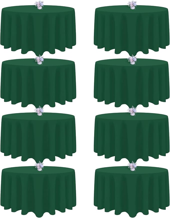 8 Pack Dark Green Round Tablecloth 120 Inch Round Table Cloth, Wrinkle Resistant and Washable Tablecloth Polyester Fabric Table Cloth Round Table Cover for Dining Wedding Banquet Party