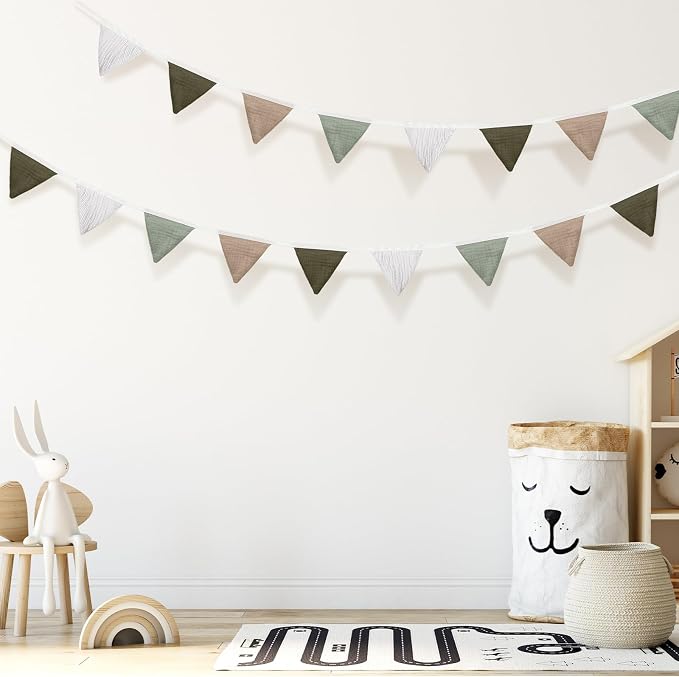 Oudain 2 Pcs Pennant Banner Flags Nursery Garland Triangle Bunting Flags Playroom Wall Decor Banner for Nursery Baby Shower Birthday Boho Wedding Party Event, Each 7.75 ft(Deep Color)