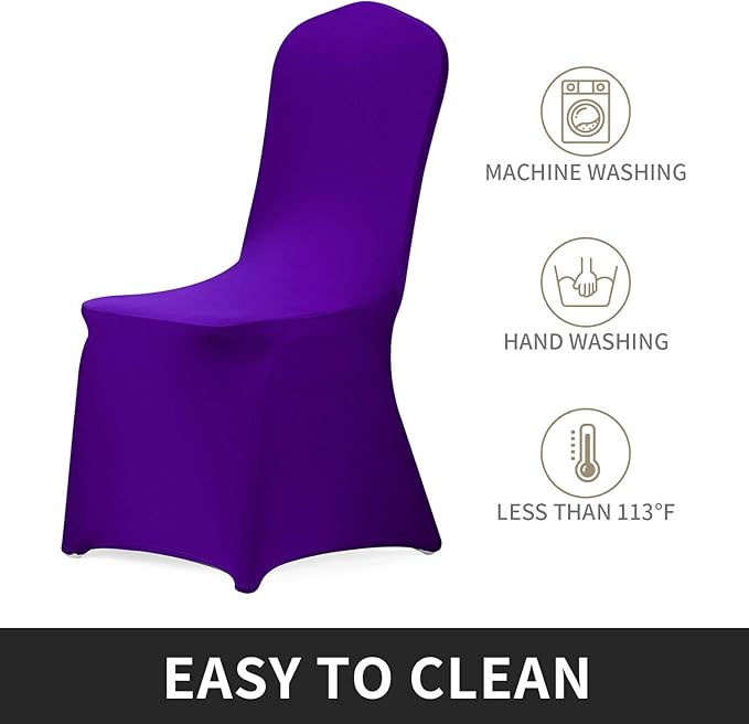 Peomeise Stretch Spandex Chair Cover for Wedding Party Dining Banquet Event (Purple, 12)