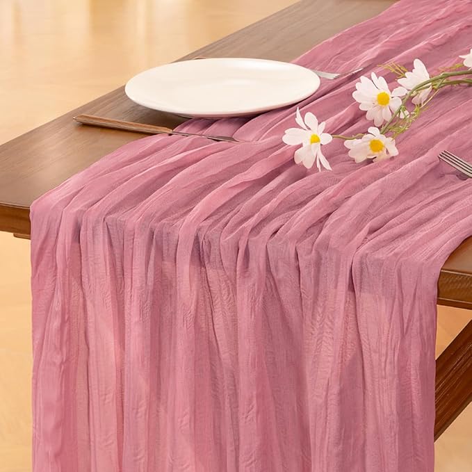 Socomi 10pcs Mauve Cheesecloth Table Runner Boho Rustic Gauze 120 inch 10FT Cheese Cloth Sheer Runner for Wedding Party Baby Shower Birthday Home Decor Holiday Decorations