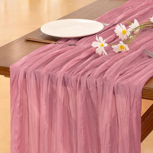 Socomi 6pcs Mauve Summer Cheesecloth Table Runner Boho Rustic Gauze 120 inch 10FT Cheese Cloth Sheer Runner for Wedding Party Baby Shower Birthday Home Decor Holiday Decorations