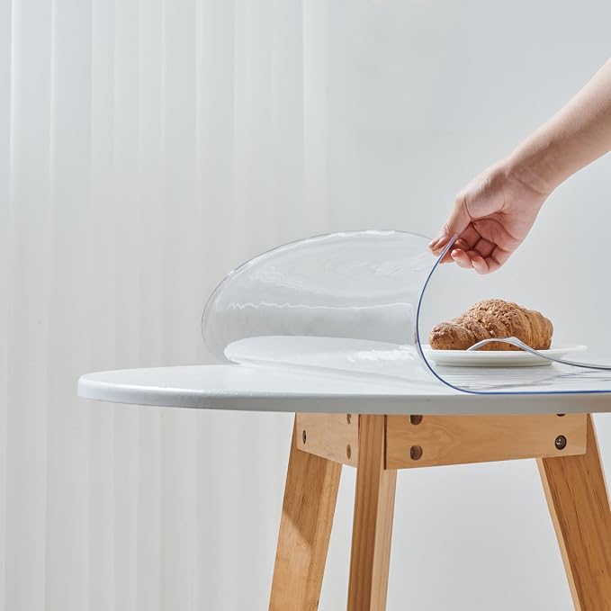 50 Inch Clear Round Table Cover Protector, 2.0mm Thick Plastic Desk Protector Mat, Round Waterproof PVC Desk Cover, Vinyl Placemats for Circle Desktop, Coffee Table, Dining Room Table