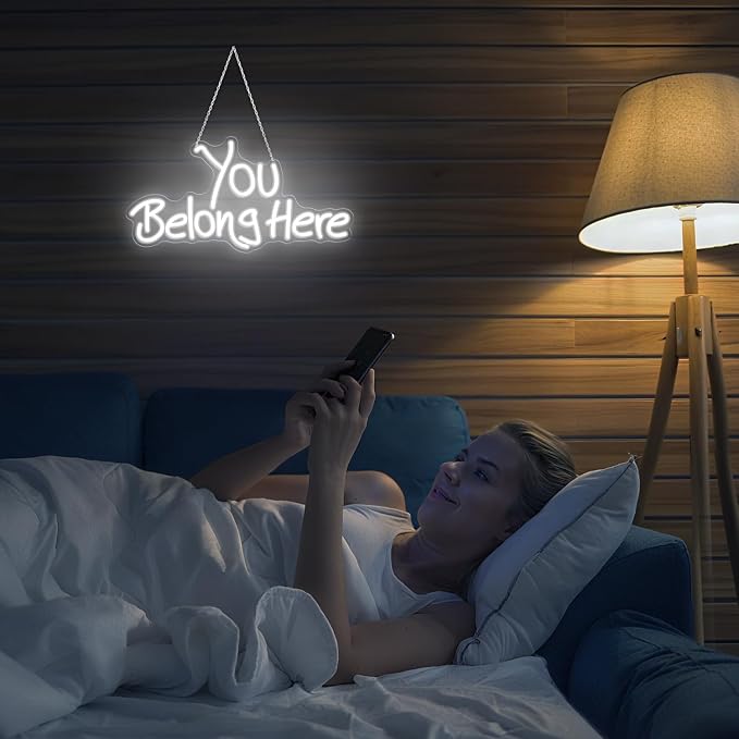 Neon Sign, You Belong Here Neon Light Sign LED Letter Neon Lights for Wall Decor, USB Powered Neon Bar Sign for Party Club Restaurant, Bedroom Wall Decor 17.72 x 9.06"
