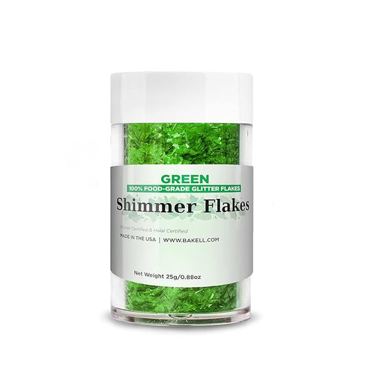 BAKELL Edible Glitter Flakes | Vegan Green Edible Shimmer Flakes | KOSHER Certified | Halal Certified | 100% Edible & Food Grade | Cakes, Cupcakes, Decoration (Green, 25g)