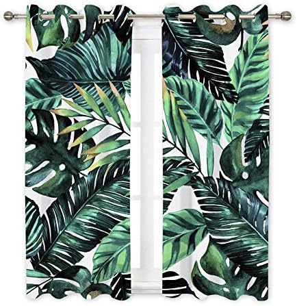 Tropical Palm Leaves Blackout Curtains 2 Panels for Bedroom,Light Blocking Draperies Room Darkening Thermal Insulated Window Curtain for Living Room