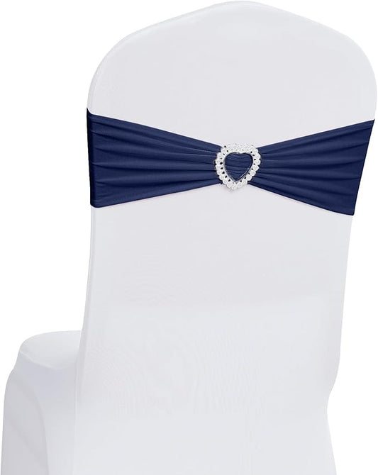 Howhic Pack of 30 Spandex Chair Sashes Bows Stretch Chair Cover Band with Buckle Slider Universal Elastic Chair Ties for Wedding Banquet Party Event Decoration (Navy)
