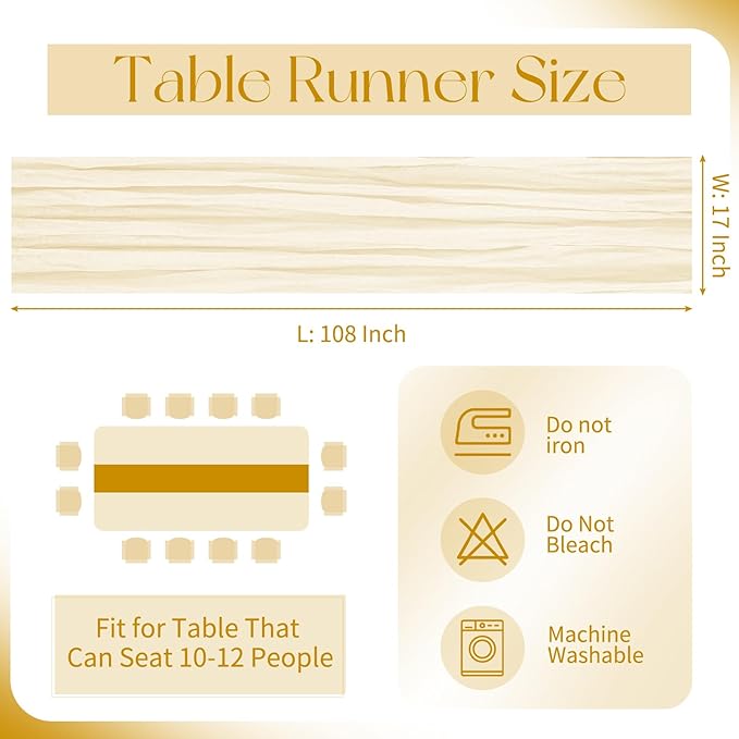 20 Pack Cheesecloth Table Runner - 17x108 Inch Ivory Boho Gauze Cheese Cloth Table Runners for Baby Bridal Shower Decoration Wedding Party Summer Garden Farmhouse