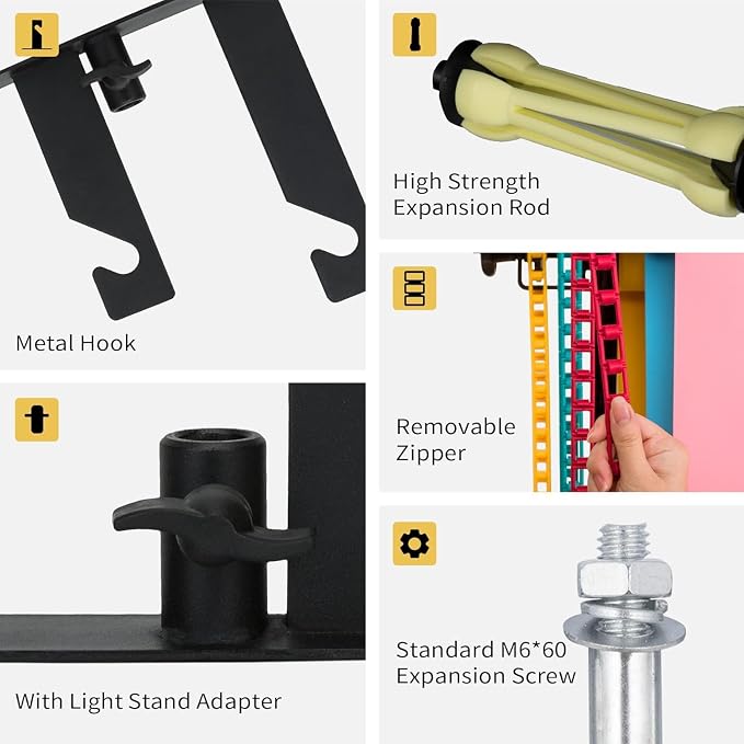 3 Roller Photography Backdrop Background Support Wall Mount Manual Pull Down System for Photo Studio with 6 Expand Bars + 3 Chains + 2 Tri-fold Hooks for Holding 3 Backdrops