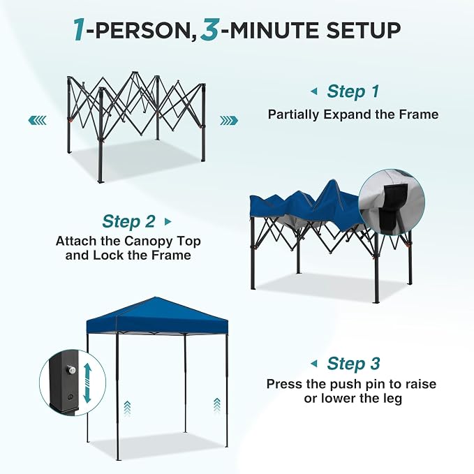 EAGLE PEAK 6x4 Instant Pop Up Canopy Tent, Straight Leg Sun Shelter, Portable Canopy with Carry Bag for Camping, Beach & Sports, Dark Blue
