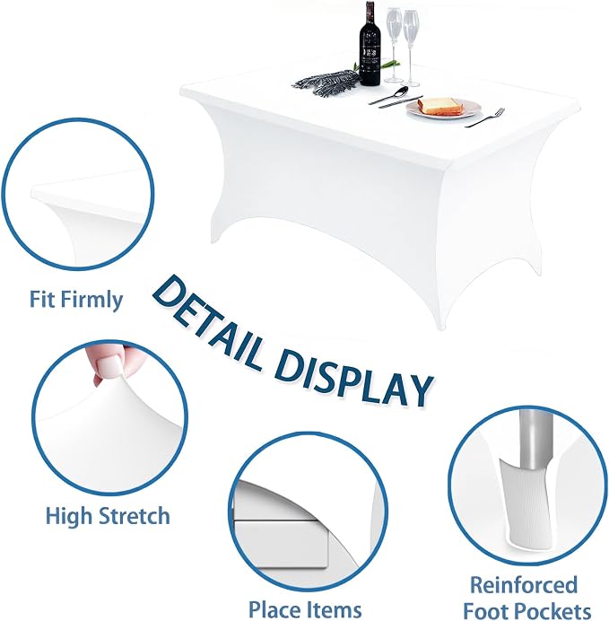 4FT White Table Cloth - 1 Pack, Fitted Stretch Rectangle Spandex Tablecloth, Washable Table Cover for Party, Dining, Wedding, Banquet and Festival(Black, 30" x 48")