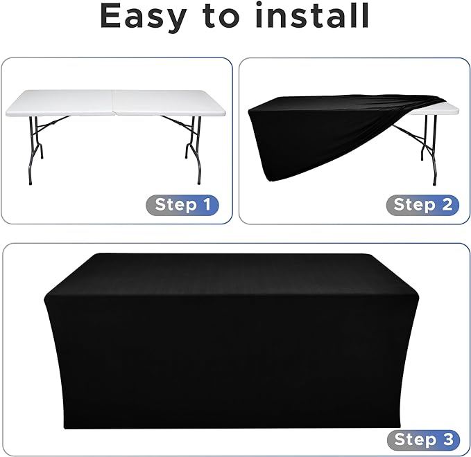 Nasitos Spandex Fitted Table Covers for 6 Foot Tables - 72 x 30 Inch - 2 Pack Black Stretch Table Clothes, Wrinkle Resistant Rectangle Tablecloths for Parties, Trade Show, Craft Show, Birthday