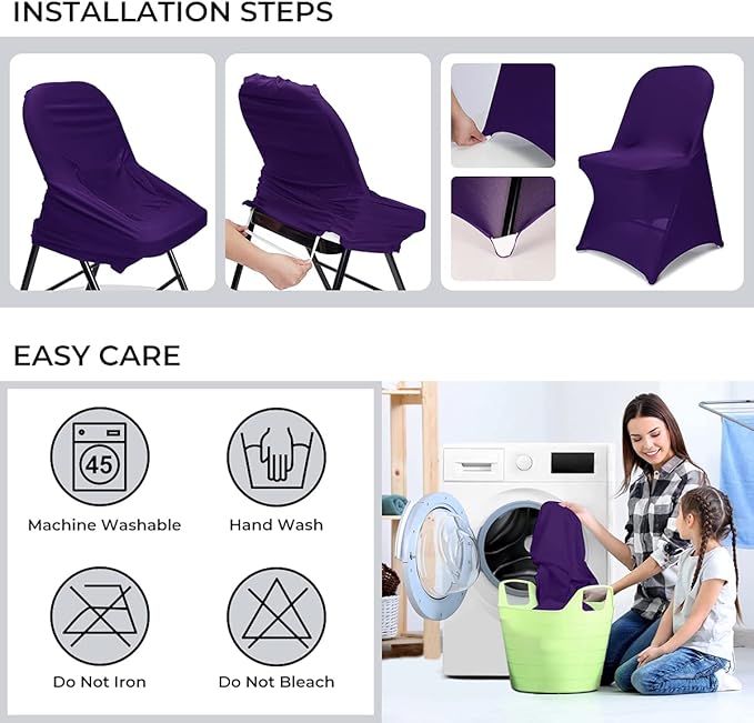 Babenest Spandex Folding Chair Covers - 30 PCS Upgraded Universal Stretch Washable Fitted Chair Slipcovers Protector for Wedding, Holidays, Banquet, Party, Easter Celebration (Purple)