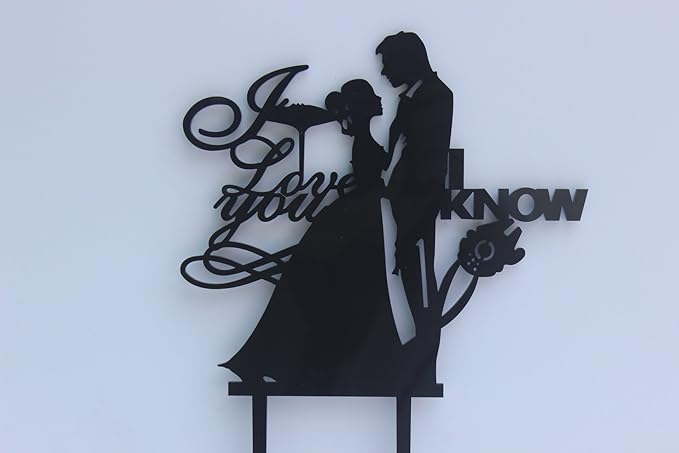 Meijiafei Wedding Cake Topper -I Love You -I Know - Bride and Groom Silhouette for Wedding Decoration