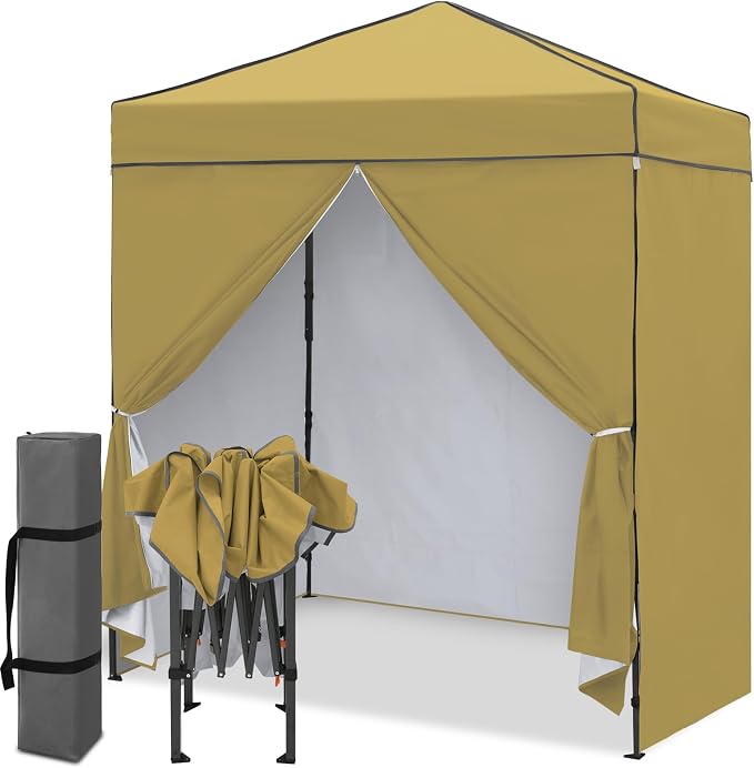 EAGLE PEAK 6x4 Instant Pop Up Canopy Tent with 4 Side Wall Panels, Straight Leg Sun Shelter, Portable Canopy with Carry Bag for Camping, Beach & Sports, Beige
