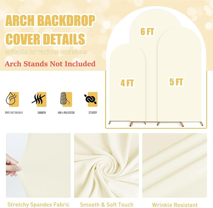 FUHSY Cream Arch Backdrop Covers for Spandex Backdrop Ivory Arch Covers Set of 3 (6FT,5FT,4FT) Wedding Chiara Arched Stand Cover for Birthday Party Bridal Baby Shower Balloon Arched Decor
