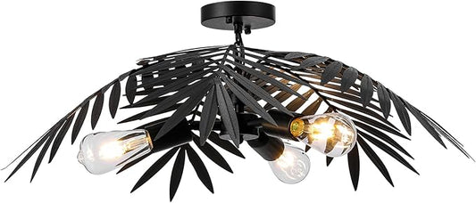 Newrays Vintage Black Tropical Coconut Leaves Ceiling Lighting Rustic Tree Lights Living Room Dining Room Bedroom Chandelier Fixtures