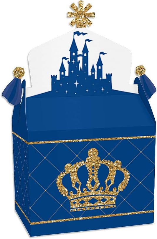 Big Dot of Happiness Royal Prince Charming - Treat Box Party Favors - Baby Shower or Birthday Party Goodie Gable Boxes - Set of 12