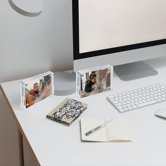 Mini Picture Frame 2.5x3.5 inch Clear Acrylic Magnetic Photo Business Card Frame 20mm Thick Double Sided Wallet Size Desktop Display Frames for Office Home Decor Photos Cards (2 Pcs)