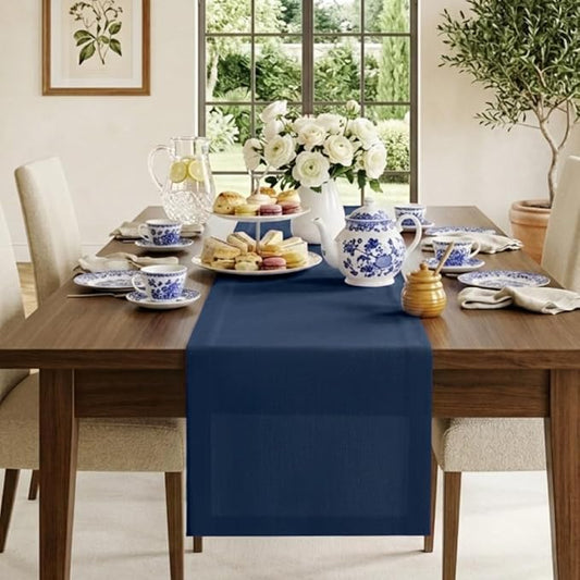 Classic Linen™ by D'Moksha Navy Blue Table Runner 132 Inches Long, 100% Pure Linen, Extra Long Table Runner, 14 x 132 Inch for Dining- Mothers Day, Spring, Summer, Memorial Day