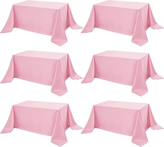 6-Pack Pink Tablecloths for Rectangle Tables, 90 x 132 Inches, Stain-Resistant Polyester Fabric for 8 Foot Tables - Washable Table Covers for Weddings, Banquets, Birthday Parties, Events