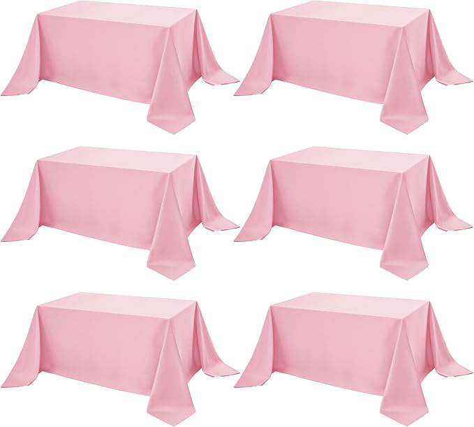 6-Pack Pink Tablecloths for Rectangle Tables, 90 x 156 Inches, Stain-Resistant Polyester Fabric for 8 Foot Tables - Washable Table Covers for Weddings, Banquets, Birthday Parties, Events