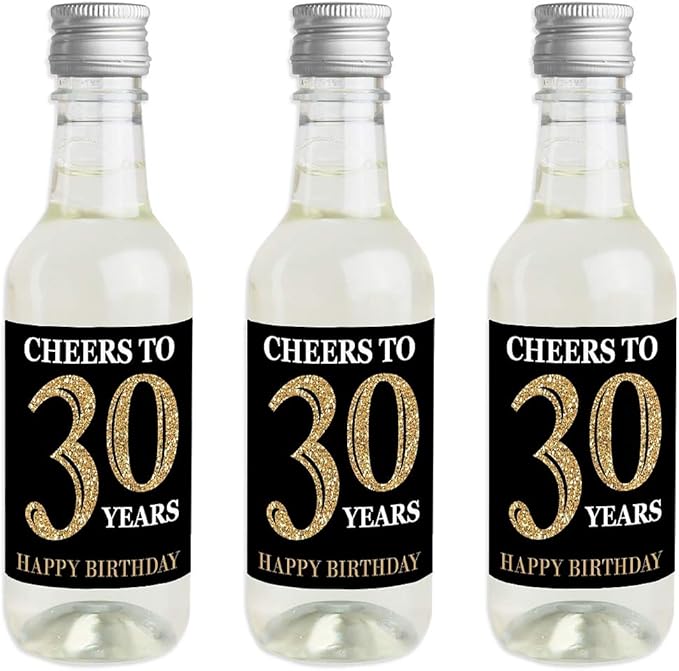Big Dot of Happiness Adult 30th Birthday - Gold - Mini Wine and Champagne Bottle Label Stickers - Birthday Party Favor Gift for Women and Men - Set of 16