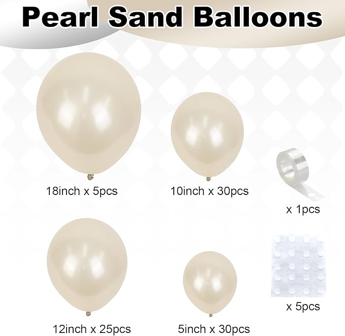 Pearl White Sand Balloons Different Sizes, Pearl Beige Balloons Garland Arch in 18 12 10 5 Inch Ivory Cream Boho Neutral Balloon for Wedding Bridal Shower Graduation Birthday Engagement Anniversary