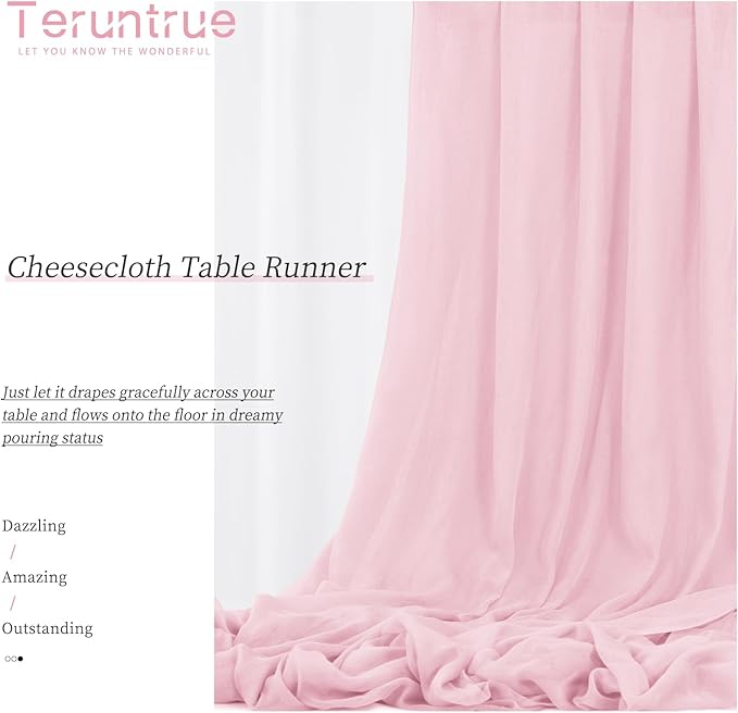 Teruntrue 24 Packs Light Pink Cheesecloth Table Runner,10ft Rustic Gauze Boho Wedding Table Runner Decoration, Wedding Table Decor Sheer Table Runner for Wedding Party Bridal Shower Table