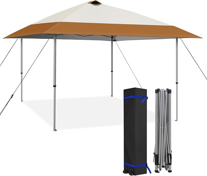 HYPER VENTURE 13x13ft Pop Up Canopy Tent with One Push Setup, Portable Outdoor Event Shelter with Rolling Carry Bag for Camping, Beach, Market, Patio (Brown)