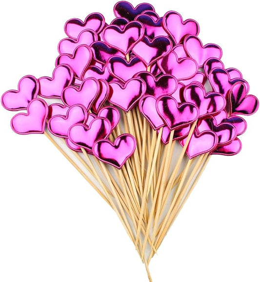 ECYC 50 Pcs Heart Glitter Cake Topper, Twinkle Cupcake Picks for Wedding Birthday Baby Shower Party,Rose Red