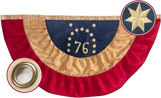 Bradford Vintage 76 Bunting Flag 3X6 ft for Outdoor 250th Anniversary, Tea Staind American US Flag Buntings for Outside Patriotic 6 FT USA Pleated Fan with 3 Brass Grommets for 4th of July Decorations