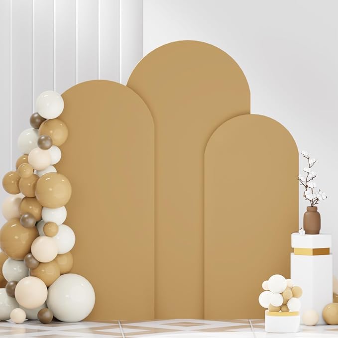 FANPROMS Khaki Spandex Arch Cover 5FT 6FT 7FT Arch Backdrop Covers Set of 3 Tan Wedding Arch Cover for Metal Arch Stand Stretchy Backdrop Arch Cover for Baby Shower Birthday Party Ceremony Decoration