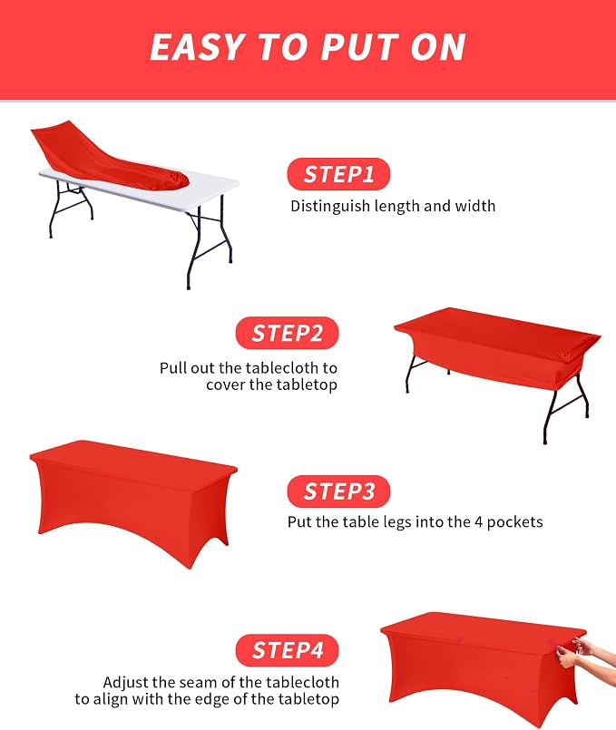 Fixwal Red Tablecloths for 8 Foot Rectangle Tables, 2 Pack Spandex Stretch Fitted Table Covers for Party, Trade Show, Banquet, Wedding, Buffet