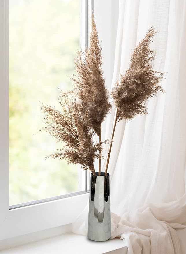 Serene Spaces Living Small Silver Cylinder Metal Vase, Elegant Flower Vase for Wedding, Anniversary, Home Decor, Table Centerpiece for Coffee Table, Dining Table, Countertop, 2.25" Diameter & 6" Tall