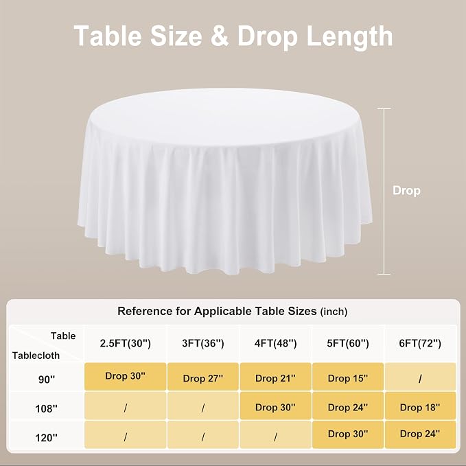 joybest 6 Pack White 108 Inch Round Tablecloths, Washable Polyester Fabric Circle Table Cloth for Wedding Party Banquet Birthday Buffet Restaurant