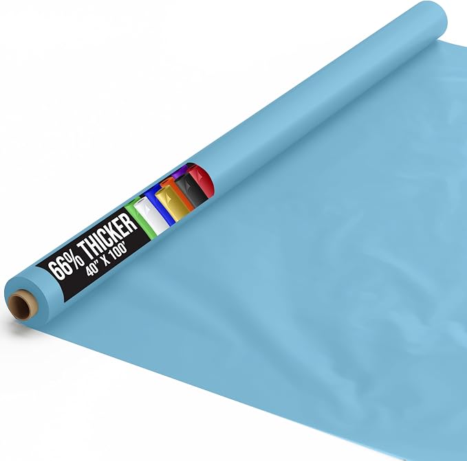 Party Solids 66% Thicker Premium Sky Blue Plastic Table Cover Roll 40" X 100' Table Cloth Plastic Cover Roll Quality Thick Banquet Rolls Disposable Tablecloth Rolls Strong American Based Company