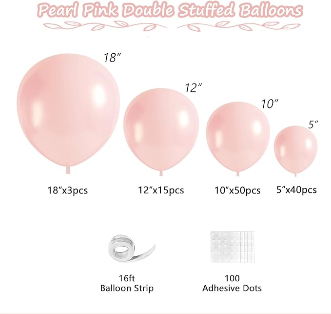 108Pcs Pearl Pink Stuffed Balloons Different Size, 18/12/10/5 inch Dusty Rose Balloons Garland Arch kit for Baby Bridal Shower Birthday Boho Wedding Party Decor