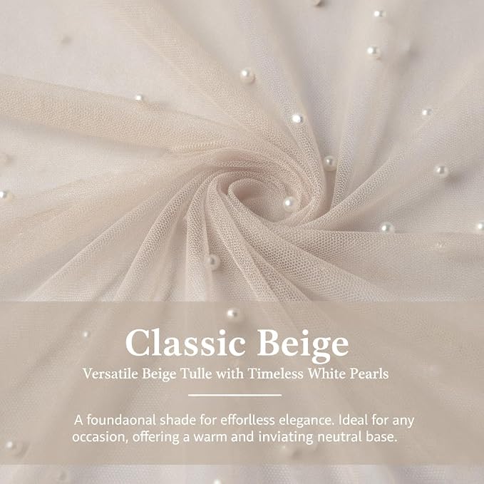 Pearl Beige Gauze Pearl Table Runner 120 Inch 10FT, Seasonal Sheer Dining Holiday Wedding Birthday Baby Shower Tulle Summer Table Decor for Home Party