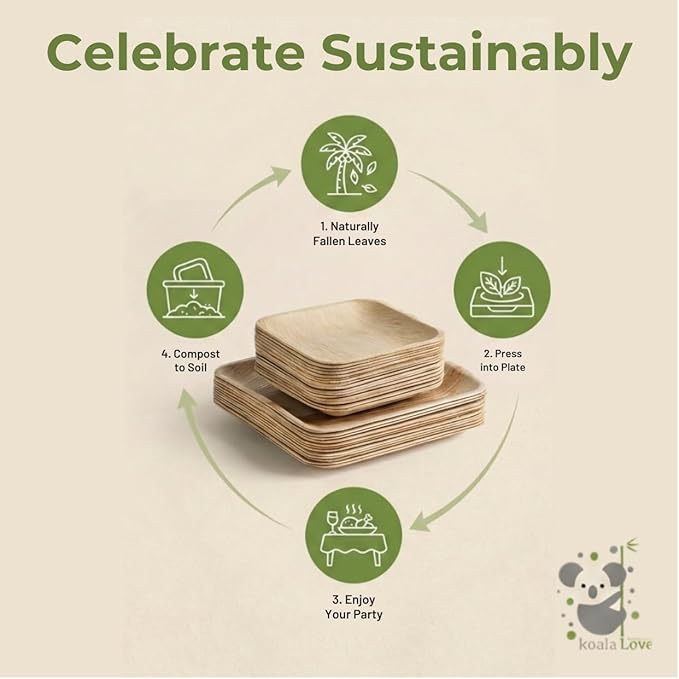 Palm Leaf Plates Bamboo Paper Plate Disposable 8 Inch 50 Bulk Appetizer Square Party Tableware Pack Biodegradable Compostable Wood Plate Better Plastic By KoalaLove