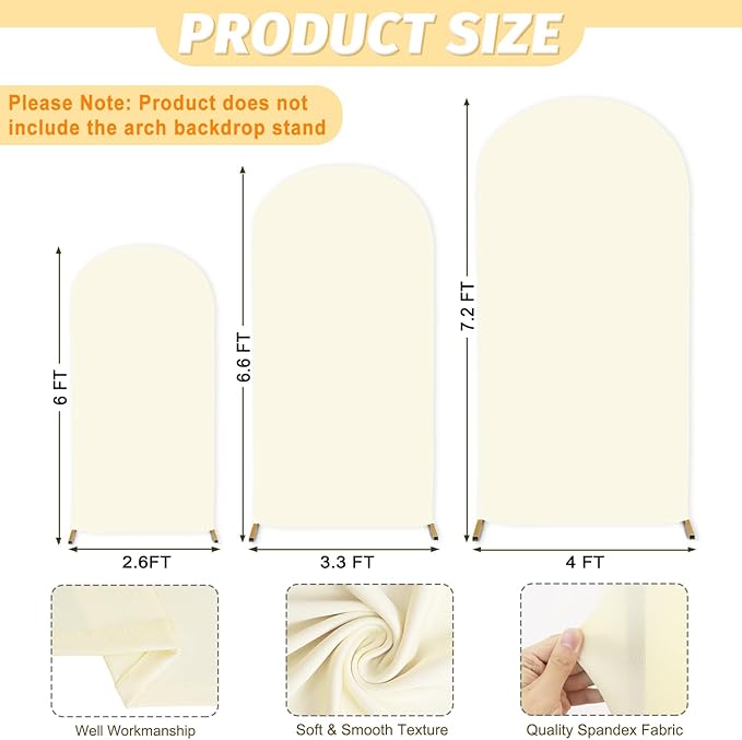 MODFUNS Spanex Arch Cover Set 6&6.6&7.2ft Ivory Arch Backdrop Cover Set of 3 Fitted Arched Stand Covers Double Sided Chiara Backdrop Covers for Wedding Reception Baby Shower Decor