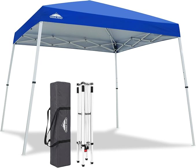 EAGLE PEAK 10x10 Slant Leg Pop-up Canopy Tent Easy One Person Setup Instant Outdoor Beach Canopy Folding Portable Sports Shelter 10x10 Base 8x8 Top (Blue)