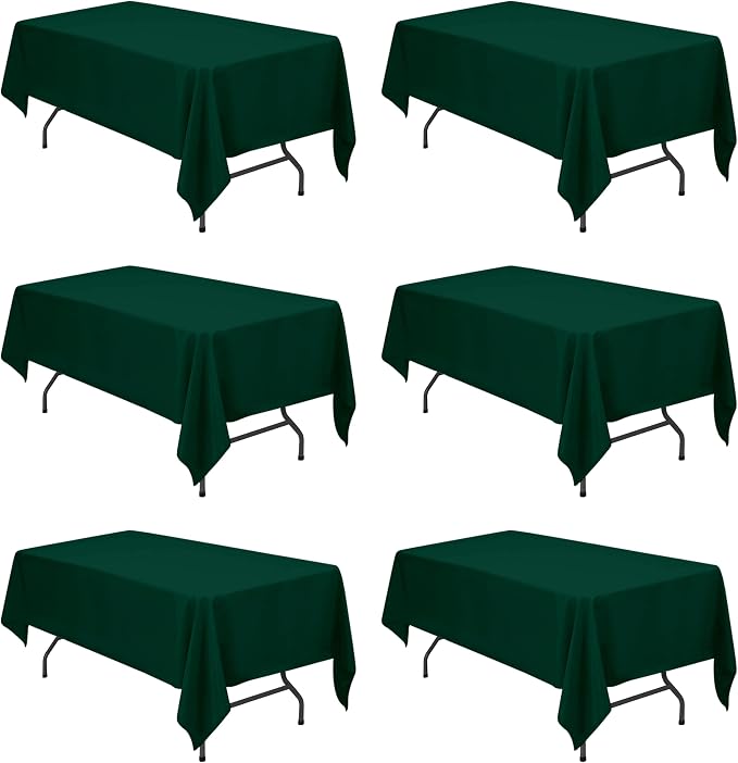 BRILLMAX 6 Pack Hunter Green Tablecloths 60 x 102 Inch for 6ft Rectangle Tables - 150 GSM Polyester Fabric, 15" Standard Drop, Water, Stain & Wrinkle Resistant Cloth Cover for Wedding Dining Buffet