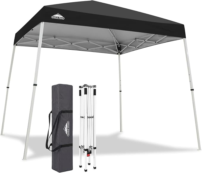 EAGLE PEAK 10x10 Slant Leg Pop-up Canopy Tent Easy One Person Setup Instant Outdoor Beach Canopy Folding Portable Sports Shelter 10x10 Base 8x8 Top (Black)