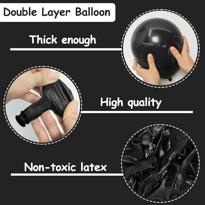 Black Balloon Arch Garland Kit Double Stuffed Matte Black Balloons Different Sizes Latex Premium 18 12 10 5 Inch Balloons for Birthday Graduation Wedding Anniversary Baby Shower Retirement Party Decor