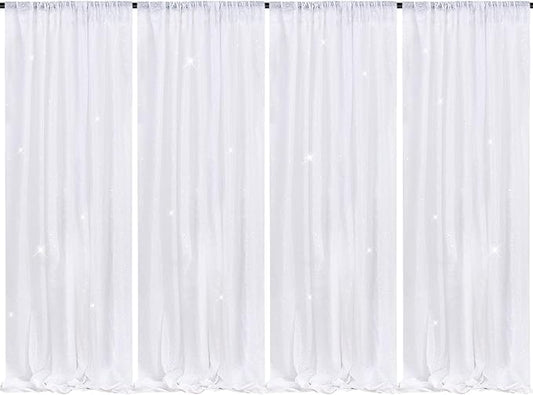 B-COOL White Sequin Backdrop Curtain: 4 Pieces 2ftx8ft Wedding Party Shiny Fabric for Birthday Graduation Background Decorations