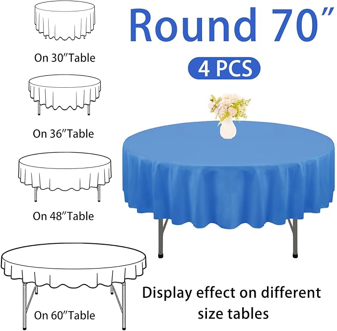4 Pack Round Tablecloth 70 Inch Polyester Blue Tablecloths for Round Tables Washable Fabric Table Covers for Wedding Dining Table Buffet Parties Banquet（Blue）