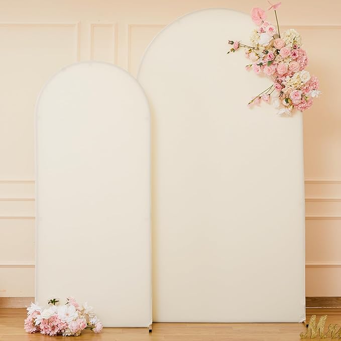 Beige Arch Cover Set of 2-7.2 and 6ft Beige Arch Backdrop Cover Spandex Wedding Arch Stand Cover for Bridal Shower Birthday Party Baby Shower Banquet Photo Arches Background Decorations