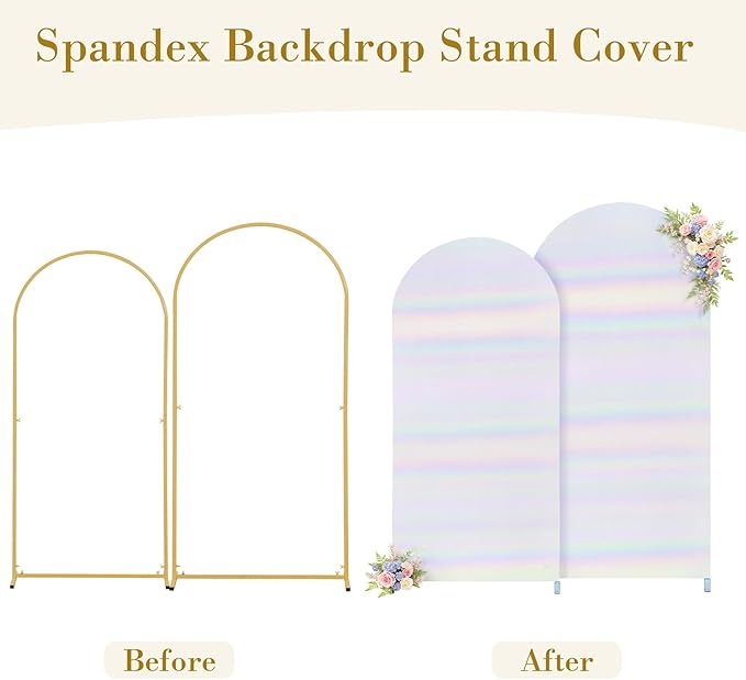 Rainbow White Arch Covers 7.2 and 6ft Sequin Sparkly Birthday Party Arch Backdrop Covers Set of 2 Spandex Shimmer Balloon Arch Stand Cover for Wedding Bridal Shower Baby Shower Photo Arches Background