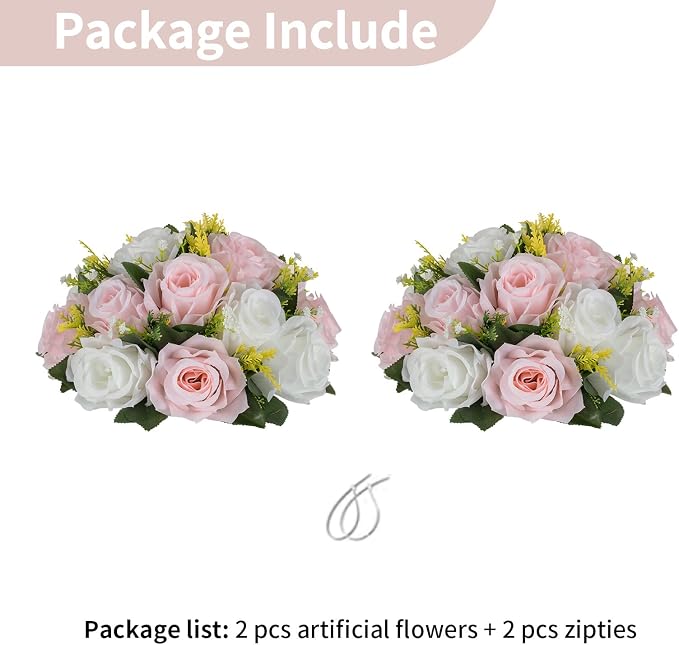 NUPTIO Flower Ball Centerpieces for Tables: Artificial Pink & White Rose Arrangements for Wedding Centerpiece - 2 Pcs Faux Silk Floral Kissing Balls for Home Gender Reveal Party Mother's Day Decor